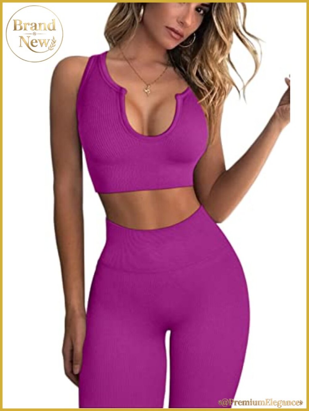 Ribbed Seamless Workout Set Crop Tank High Waist Yoga Leggings 2 Piece